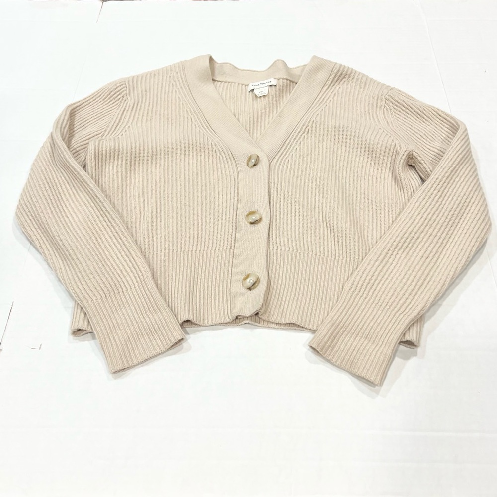 Club Monaco Cream Ribbed Knit Cardigan